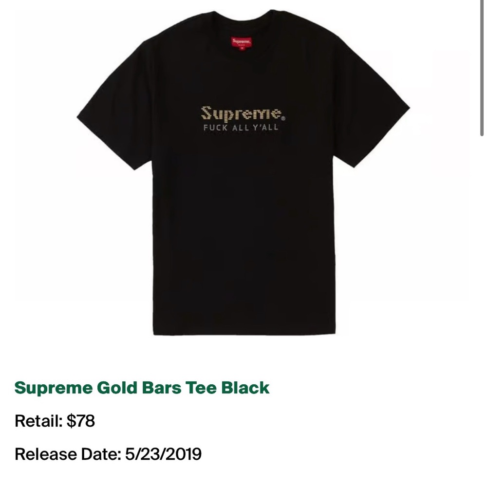 Supreme Black Tee with Gold Text Size Large